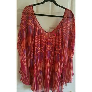 Lane Bryant - Fuchsia w/Colorful Print Blouse